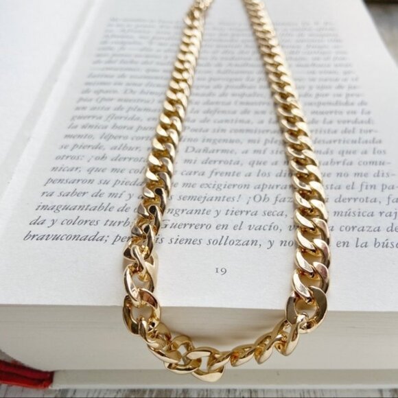 Gold steel curb chain Cuban chunky short necklace Miami style - Picture 1 of 11